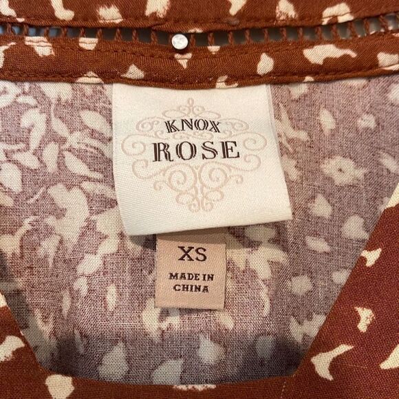 Knox Rose Women's Abstract Print‎ 3/4 Sleeves Shift Dress Cinnamon Size XS - Picture 4 of 9